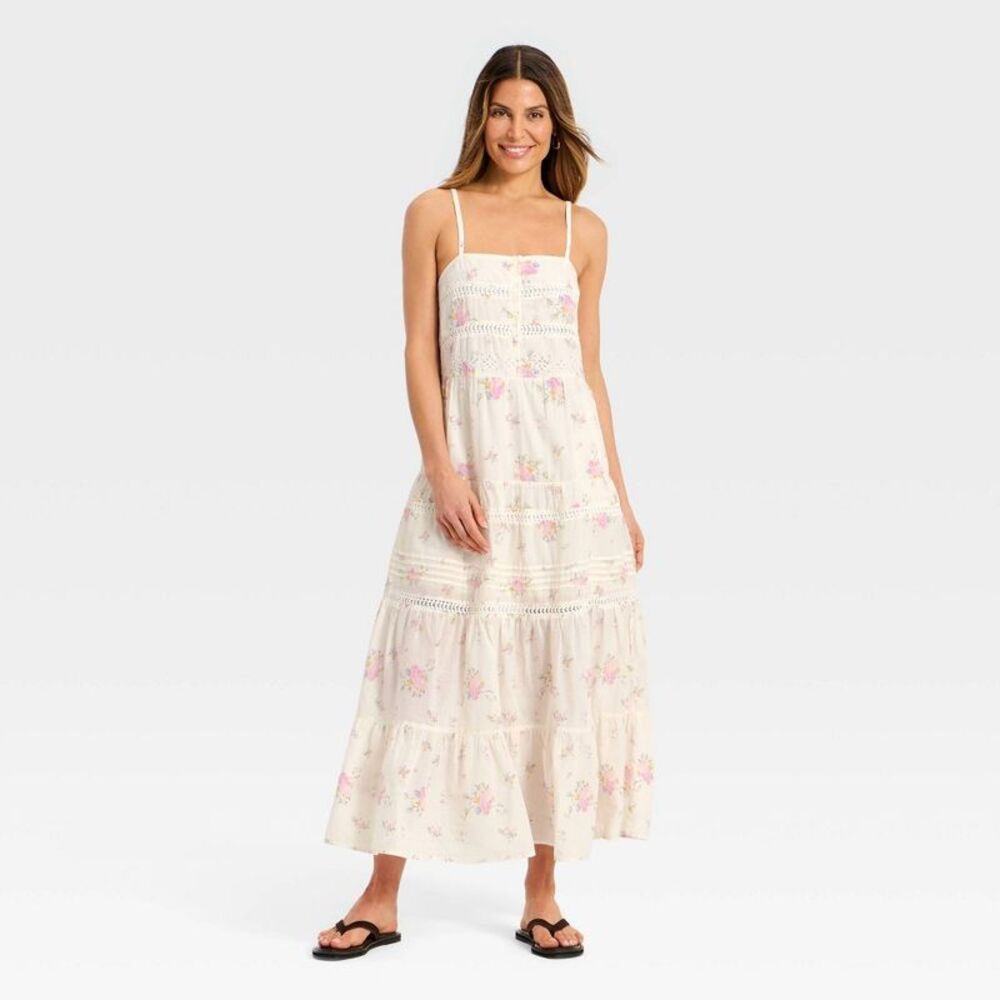 Women's Lace Maxi A-Line Dress - Universal Thread Cream Floral M